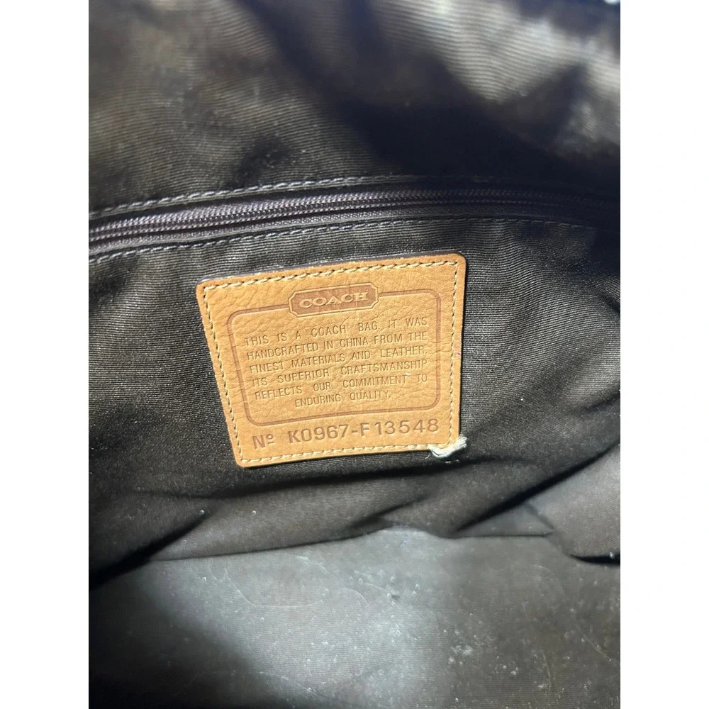 Coach Signature Canvas Tote Brown Tan Leather Trim Shoulder Bag - Picture 9 of 12